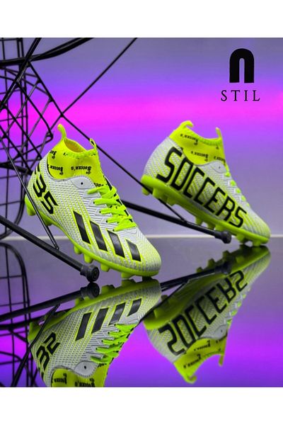 Allyup White Yellow Astroturf Football Boots - Boys' Football Sneakers F35Kr