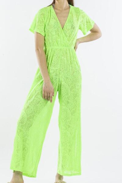 Nicoletta Women's Pareo Jumpsuit Beach Dress Neon Lace Green
