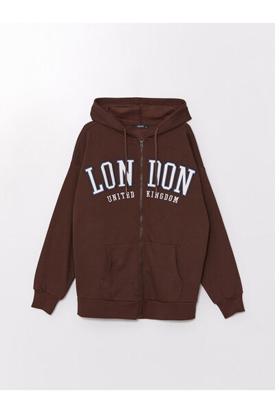 LC Waikiki Hanorac cu glugă brodat cu mânecă lungă oversize pentru femei, cu ...