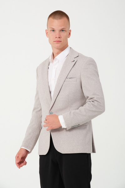 Bonesti Cream Men's Slim Fit Blazer Jacket