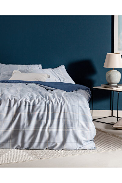 Madame Coco Amata Family Size Printed Satin Duvet Cover Set - Blue