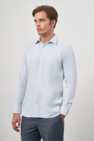 İmza Σκούρο μπλε μακρυμάνικο πουκάμισο Dobby 041 με σκληρό γιακά Classic Comfort Fit 1004245156