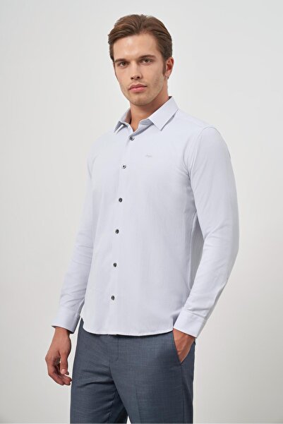 İmza Γκρι μακρυμάνικο πουκάμισο Dobby 032 με σκληρό γιακά Classic Slim Fit 1004245151