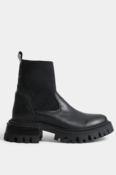 SAYL Ghete de damă cu talpă groasă cu detalii de tricotaje negre