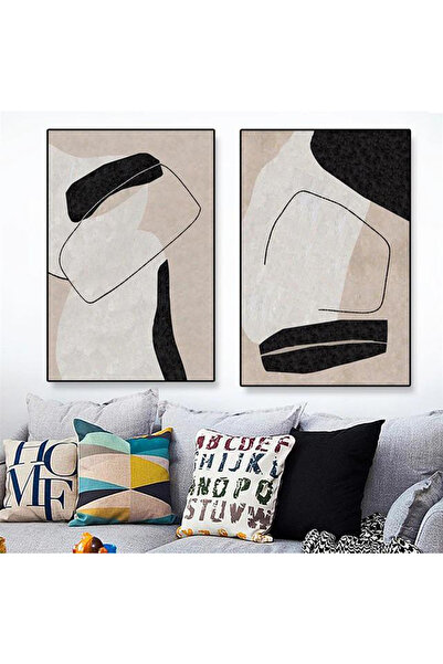 Linacci İkili Siyah Metal Çerçeveli Bej Krem Moda Poster Cam Tablo Seti