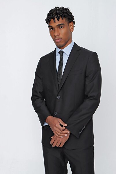 İmza Gabardine Black Basic Suit - Mono Collar, 4 Drop Comfort Fit, Relaxed Fit - 1001245009