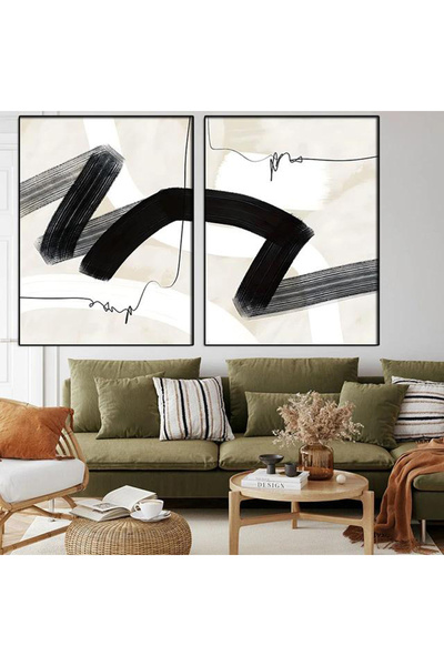 Linacci Set de pictură din sticlă albă în stil modern cu cadru dublu din metal negru