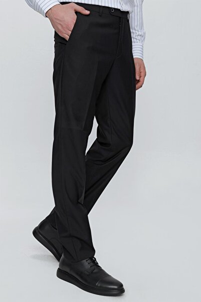 İmza Black Plain Gabardine Comfort Fit Basic Trousers 1003245005