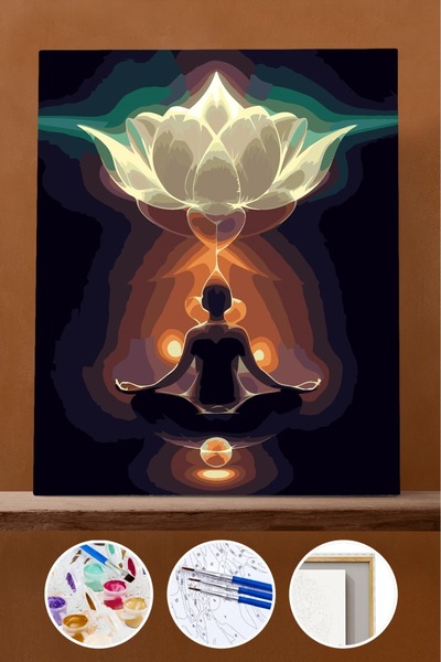 Pastelya Sayılarla Boyama Seti Çerçeveli Kasnaklı Meditasyon ve Lotus 50 x 65 cm