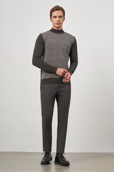 İmza Dark Anthracite Long Sleeve Self Knitted Half Turtleneck Classic Comfort Fit Knitwear 1012245152