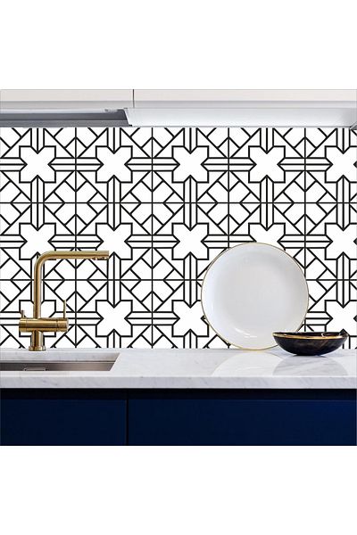Bigaimaj Πάγκος Κουζίνας Φύλλο Επικάλυψης 60cmx100cm Λευκό & Μαύρο Πλακάκι