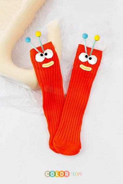 Color Socks 1 Pair of Red Cute Antenna Monster Kids and Baby Socks (Extra Soft)
