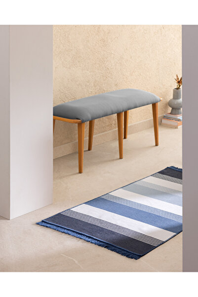 Madame Coco Rontalon Saçaklı Dokuma Kilim - 80x150 cm - Lacivert/Mavi