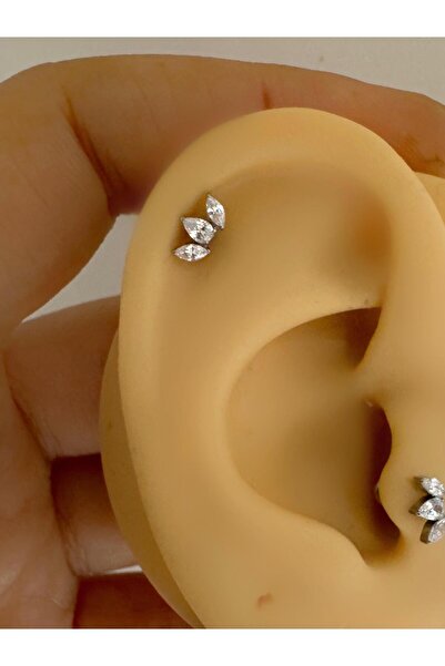 Arescollection 1 ADET G23 TİTANİUM (TİTANYUM) ZİRKON TAŞLI TRAGUS HELİX LOBE KIKIRDAK CONCH UYUMLU PİERCİNG