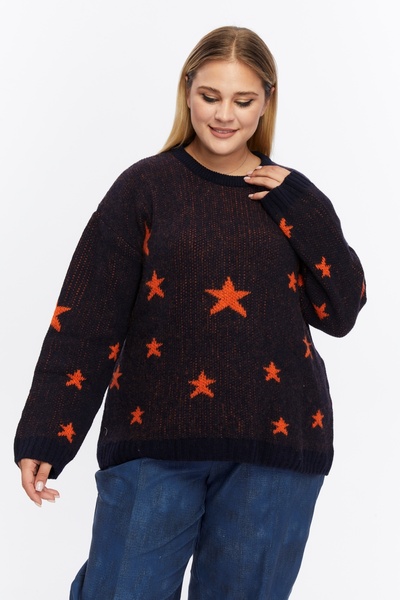 Jacob & Co. Yıldız Örme Desen Büyük Beden Yün Kazak
