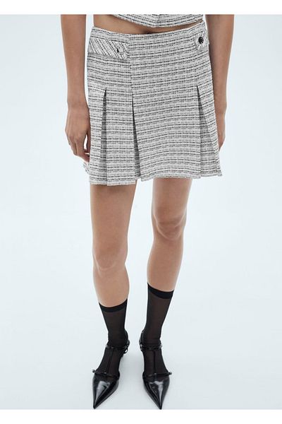 MANGO Woman Fusta mini din tweed cu nasturi