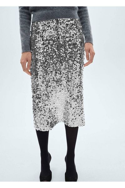 MANGO Woman Fusta midi cu paiete