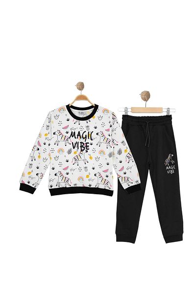 TRENDİMİZBİR Girl's Magic Vibe Zebra Printed Seasonal Bottom and Top Set