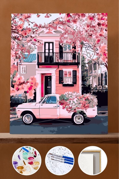 Pastelya Sayılarla Boyama Seti Çerçeveli Kasnaklı Pembe Hayal 50 x 65 cm