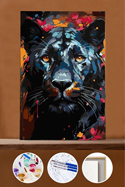 Pastelya Sayılarla Boyama Seti Çerçeveli Kasnaklı Panter 2 50 x 65 cm