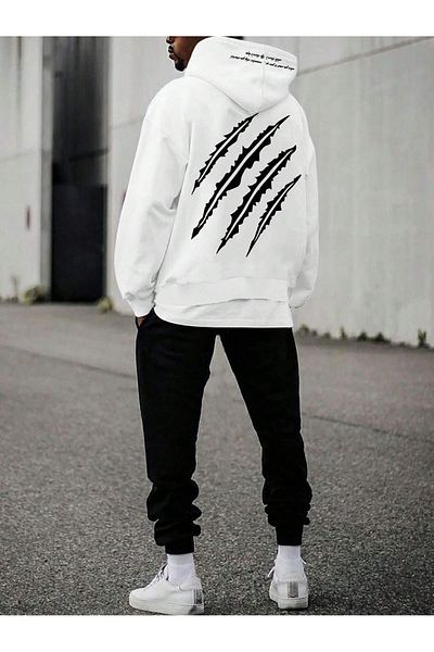 horan Black and White Oversize Hooded Sweatshirt Set for Boys/Girls