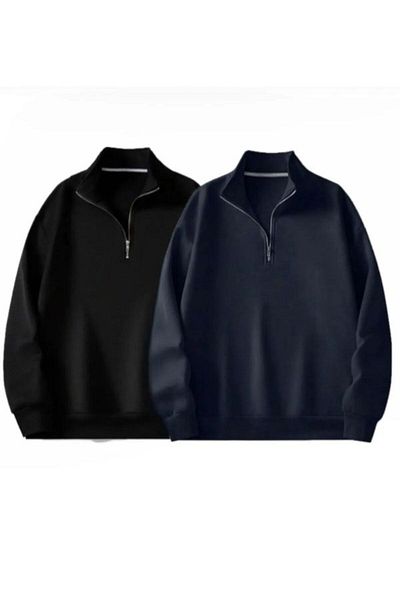 MOONBULL Balení 2 kusů Unisex oversize mikiny s polovičním zipem s vysokým límcem