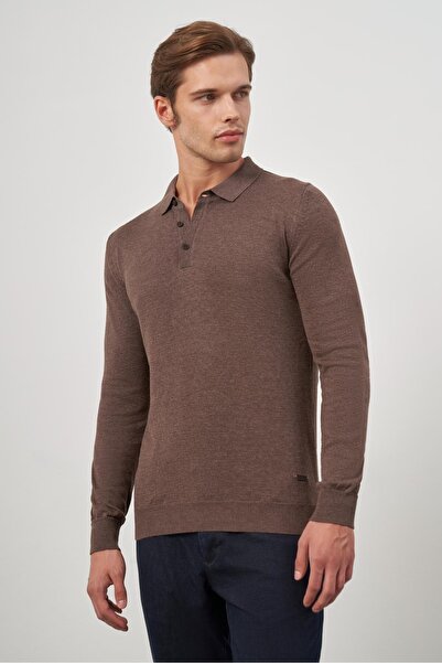 İmza Πλεκτό μακρυμάνικο γαλακτώδες καφέ πόλο λαιμόκοψη 1012245007 - Classic Comfort Fit