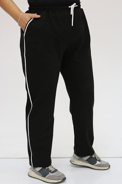 Eslina 49512 Plus Size Crop Piping Φούτερ με δύο κλωστές - Μαύρο