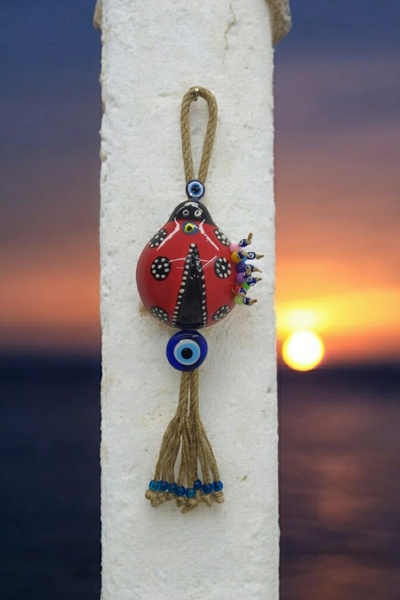 Revard Hediyelik Nazar Boncuklu, Kırmızı Uğur Böceği Duvar Süsü, Dekoratif Ba...