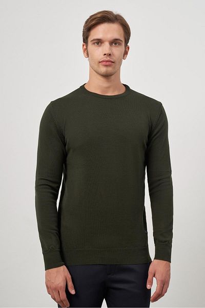 İmza Dark Khaki Crew Neck Classic Comfort Fit Knitwear - Long Sleeve 1012245006