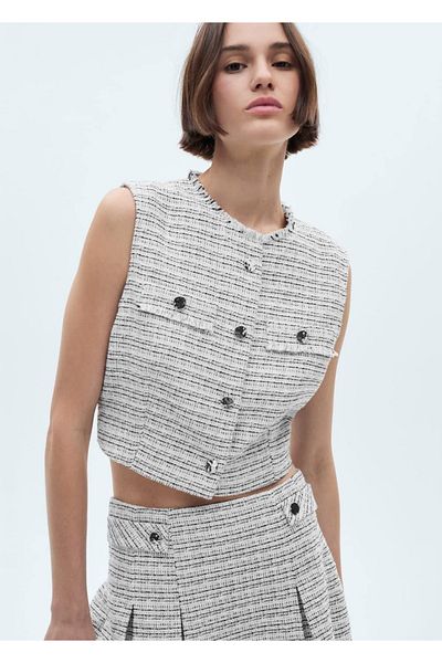 MANGO Woman Bluză scurtă din tweed