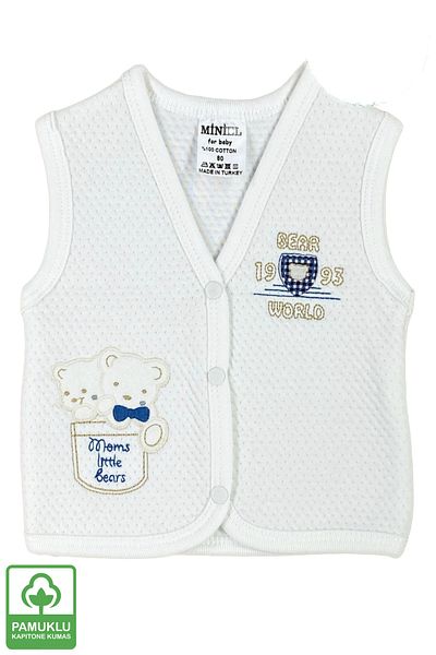 Miniel 3-Piece Unisex Baby Vest Set - Twin Teddy Bear Embroidered, Organic Cotton Quilted