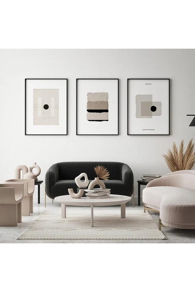 Linacci Üçlü İnce Siyah Metal Çerçeve Trend Gri Camlı Tablo Seti