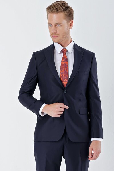 İmza Navy Blue Gabardine Swallow Collar 6 Drop Slim Fit Slim Fit Basic Suit1001240011