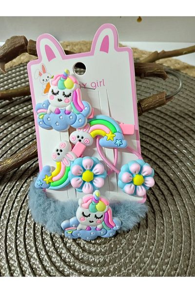 mos&more Set de 6 bucăți pentru copii Unicorn și cataramă pentru prosoape