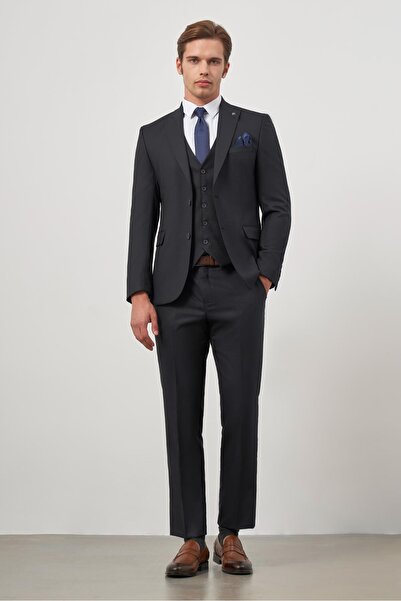 İmza Dark Navy Sword Collar Vest 6 Drop Slim Fit Classic Suit 1001245156