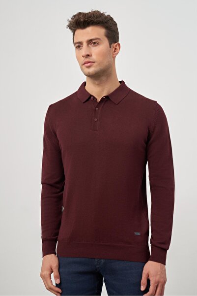 İmza Claret Red Polo Collar Classic Comfort Fit Knitwear - Long Sleeve 1012245007