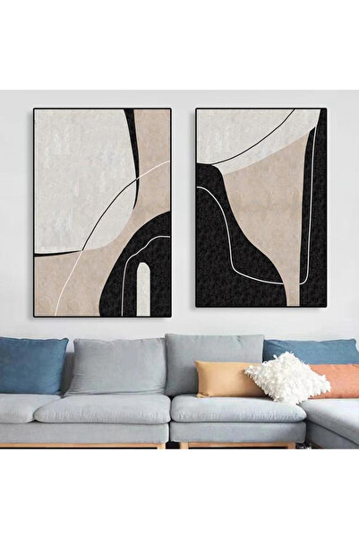 Linacci İkili Siyah Metal Çerçeveli Bej Krem Moda Poster Cam Tablo Seti