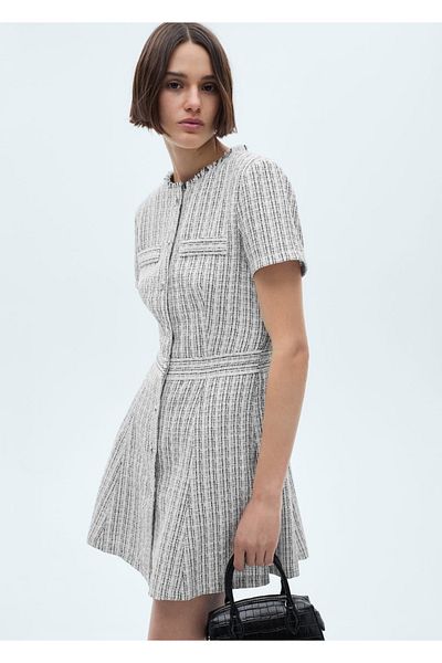 MANGO Woman Rochie din tweed cu nasturi