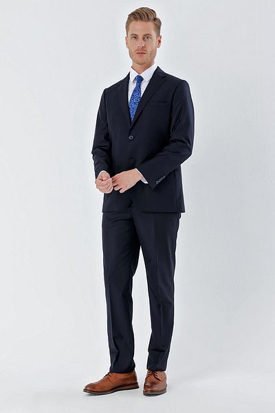 İmza Navy Blue Gabardine Mono Collar 6 Drop Comfort Fit Suit 1001245010