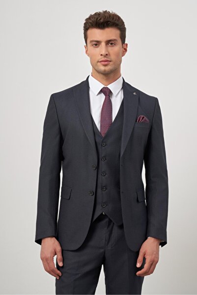 İmza Dark Navy Sword Collar Vest 6 Drop Slim Fit Classic Suit 1001245153