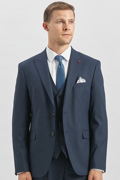 İmza Navy Blue 6 Drop Slim Fit Classic Suit - Swallow Collar and Vest Lined