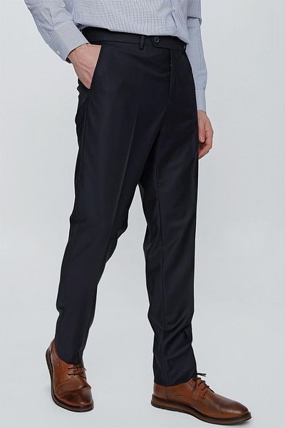 İmza Navy Blue Straight Gabardine Slim Fit Basic Trousers 1003245013
