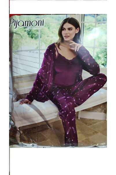 Pijamoni Kadın 3 Lü Fransız Kadife Pijama Takımı