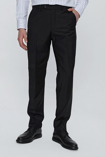 İmza Black Plain Gabardine Comfort Fit Basic Trousers 1003245005