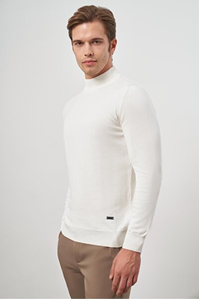 İmza Açık Krem Uzun Kol Düz Örme Yarım Balıkçı Yaka Classic Comfort Fit Triko 1012245001