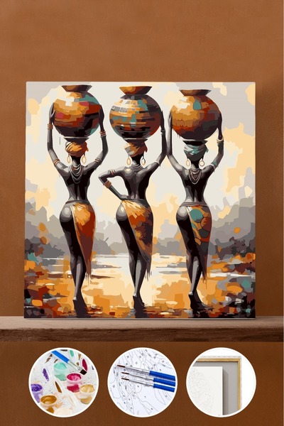 Pastelya Sayılarla Boyama Seti Çerçeveli Kasnaklı Afrikalı Kadınlar 40 x 50 cm
