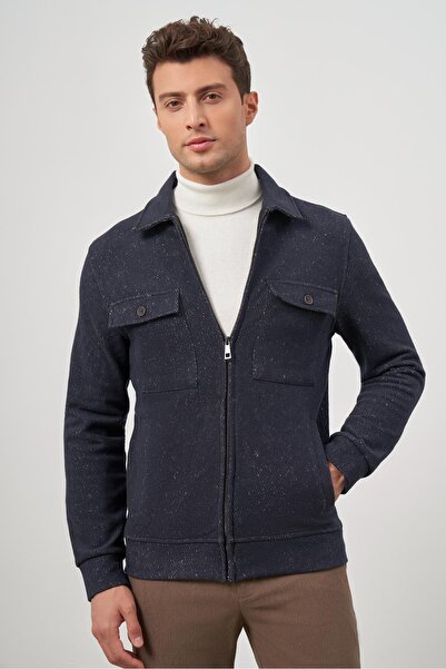 İmza Темно-синій Slim Fit Classic пальто - дитячий комір, з візерунком і без розрізів 1007245156