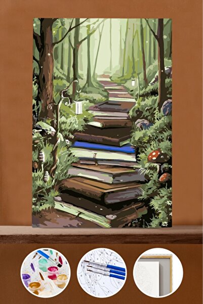 Pastelya Sayılarla Boyama Seti Çerçeveli Kasnaklı Kitap Yolu 50 x 65 cm