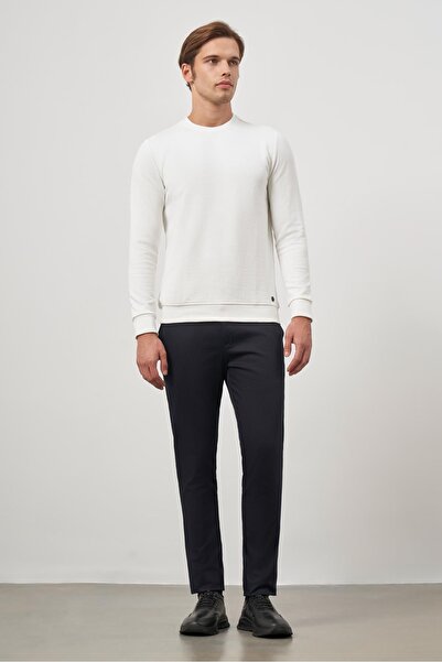 İmza Beyaz Örme Bisiklet Yaka Pamuklu Casual Slim Fit Dar Kesim Sweatshirt 1013245150